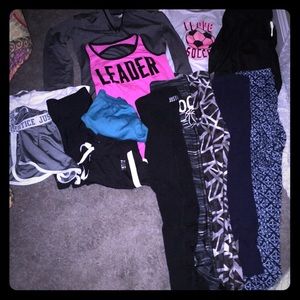 Athletics shorts and leggings and shirts.